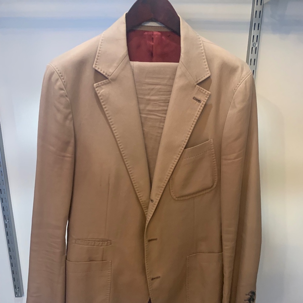 Brunello Cucinelli Men’s Suit – Camel Cotton Twill, Made in Italy